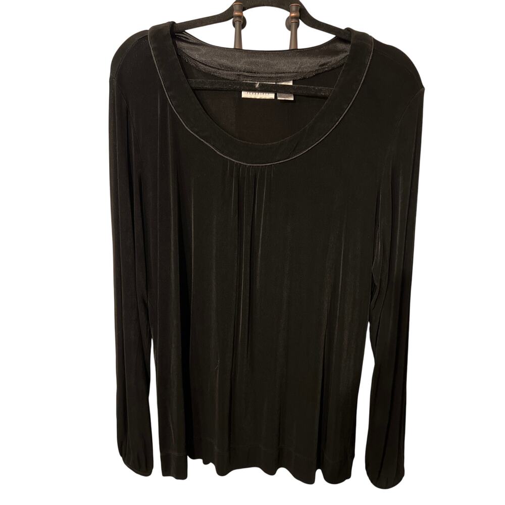 Chico’s Travelers Black Slinky Tunic Size 3 Long Sleeve Flowy Round Neck Witchy